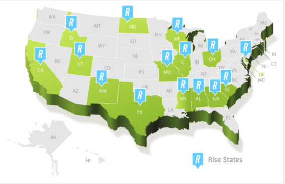 Map of all 15 states RISE current services